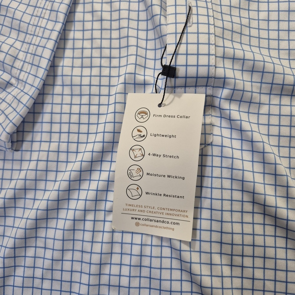 Collars and Co Dress Collar Polo Shirt Mens 4XL White Blue Performance Golf New - Picture 5 of 9